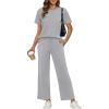 image:imageXIEERDUO Loungewear Sets for Women Summer Outfits 2 Pc Lounge Set Spring Tracksuit Wide Leg Loungewear Short Sleeve Sweatsuit Womens Track Suits Grey L