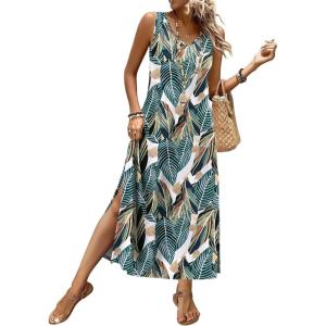 image:imageXIEERDUO Maxi Summer Dresses for Women 2026 Beach Vacation Clothes Spring Boho Cruise Sundresses with Pockets S2XlFloral Palm Leaf