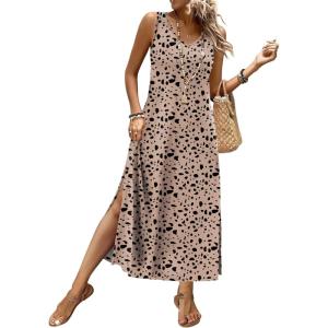 image:imageXIEERDUO Maxi Summer Dresses for Women 2026 Beach Vacation Clothes Spring Boho Cruise Sundresses with Pockets S2XlLight Brown Dots