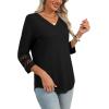 image:imageXIEERDUO 34 Length Sleeve Womens Tops Dressy Casual Blouses for Women 2026 Trendy V Neck T Shirts Summer ClothesBlack