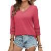image:imageXIEERDUO 34 Length Sleeve Womens Tops Dressy Casual Blouses for Women 2026 Trendy V Neck T Shirts Summer ClothesCoral Pink