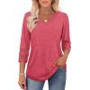 image:imageXIEERDUO 34 Length Sleeve Womens Tops Dressy Casual Blouses for Women 2026 Trendy V Neck T Shirts Summer ClothesCoral Pink