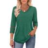 image:imageXIEERDUO 34 Length Sleeve Womens Tops Dressy Casual Blouses for Women 2026 Trendy V Neck T Shirts Summer ClothesGreen