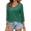 image:imageXIEERDUO 34 Length Sleeve Womens Tops Dressy Casual Blouses for Women 2026 Trendy V Neck T Shirts Summer ClothesGreen