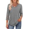 image:imageXIEERDUO 34 Length Sleeve Womens Tops Dressy Casual Blouses for Women 2026 Trendy V Neck T Shirts Summer ClothesGrey