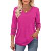 image:imageXIEERDUO 34 Length Sleeve Womens Tops Dressy Casual Blouses for Women 2026 Trendy V Neck T Shirts Summer ClothesHot Pink