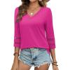 image:imageXIEERDUO 34 Length Sleeve Womens Tops Dressy Casual Blouses for Women 2026 Trendy V Neck T Shirts Summer ClothesHot Pink