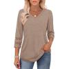 image:imageXIEERDUO 34 Length Sleeve Womens Tops Dressy Casual Blouses for Women 2026 Trendy V Neck T Shirts Summer ClothesKhaki