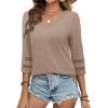 image:imageXIEERDUO 34 Length Sleeve Womens Tops Dressy Casual Blouses for Women 2026 Trendy V Neck T Shirts Summer ClothesKhaki