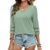 image:imageXIEERDUO 34 Length Sleeve Womens Tops Dressy Casual Blouses for Women 2026 Trendy V Neck T Shirts Summer ClothesLight Green