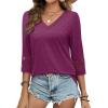 image:imageXIEERDUO 34 Length Sleeve Womens Tops Dressy Casual Blouses for Women 2026 Trendy V Neck T Shirts Summer ClothesMaroon