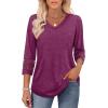 image:imageXIEERDUO 34 Length Sleeve Womens Tops Dressy Casual Blouses for Women 2026 Trendy V Neck T Shirts Summer ClothesMaroon