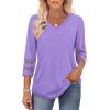 image:imageXIEERDUO 34 Length Sleeve Womens Tops Dressy Casual Blouses for Women 2026 Trendy V Neck T Shirts Summer ClothesPurple