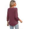 image:imageXIEERDUO 34 Length Sleeve Womens Tops Dressy Casual Blouses for Women 2026 Trendy V Neck T Shirts Summer ClothesWine Red