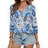 image:imageXIEERDUO 34 Length Sleeve Womens Tops Dressy Casual Blouses for Women 2026 Trendy V Neck T Shirts Summer ClothesZ Blue Floral