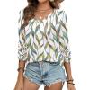image:imageXIEERDUO 34 Length Sleeve Womens Tops Dressy Casual Blouses for Women 2026 Trendy V Neck T Shirts Summer ClothesZ Colorful Leaf