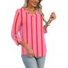 image:imageXIEERDUO 34 Length Sleeve Womens Tops Dressy Casual Blouses for Women 2026 Trendy V Neck T Shirts Summer ClothesZ Pink Printed