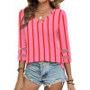 image:imageXIEERDUO 34 Length Sleeve Womens Tops Dressy Casual Blouses for Women 2026 Trendy V Neck T Shirts Summer ClothesZ Pink Printed