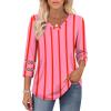 image:imageXIEERDUO 34 Length Sleeve Womens Tops Dressy Casual Blouses for Women 2026 Trendy V Neck T Shirts Summer ClothesZ Pink Printed