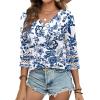 image:imageXIEERDUO 34 Length Sleeve Womens Tops Dressy Casual Blouses for Women 2026 Trendy V Neck T Shirts Summer ClothesZ White Printed