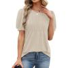 image:imageXIEERDUO Womens Tops Summer Short Sleeve Dressy Casual Blouses Business Trendy Tunic Pleated Shirts Fashion Clothes 2026Apricot