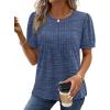 image:imageXIEERDUO Womens Tops Summer Short Sleeve Dressy Casual Blouses Business Trendy Tunic Pleated Shirts Fashion Clothes 2026Blue
