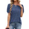 image:imageXIEERDUO Womens Tops Summer Short Sleeve Dressy Casual Blouses Business Trendy Tunic Pleated Shirts Fashion Clothes 2026Blue