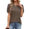 image:imageXIEERDUO Womens Tops Summer Short Sleeve Dressy Casual Blouses Business Trendy Tunic Pleated Shirts Fashion Clothes 2026Brown