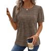 image:imageXIEERDUO Womens Tops Summer Short Sleeve Dressy Casual Blouses Business Trendy Tunic Pleated Shirts Fashion Clothes 2026Brown