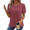 image:imageXIEERDUO Womens Tops Summer Short Sleeve Dressy Casual Blouses Business Trendy Tunic Pleated Shirts Fashion Clothes 2026Burgundy