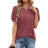 image:imageXIEERDUO Womens Tops Summer Short Sleeve Dressy Casual Blouses Business Trendy Tunic Pleated Shirts Fashion Clothes 2026Burgundy
