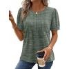 image:imageXIEERDUO Womens Tops Summer Short Sleeve Dressy Casual Blouses Business Trendy Tunic Pleated Shirts Fashion Clothes 2026Green
