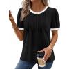 image:imageXIEERDUO Womens Tops Summer Short Sleeve Dressy Casual Blouses Business Trendy Tunic Pleated Shirts Fashion Clothes 2026Multi Stripe
