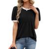 image:imageXIEERDUO Womens Tops Summer Short Sleeve Dressy Casual Blouses Business Trendy Tunic Pleated Shirts Fashion Clothes 2026Multi Stripe
