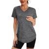 image:imageXIEERDUO Womens Workout Tops Short Sleeve Shirts Sun Protection UPF 50 Quick Dry Outfits for Hiking Running V Neck S3XL09 Dark Grey