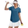 image:imageXIEERDUO Womens Workout Tops Short Sleeve Shirts Sun Protection UPF 50 Quick Dry Outfits for Hiking Running V Neck S3XL12 Dark Blue Green