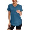 image:imageXIEERDUO Womens Workout Tops Short Sleeve Shirts Sun Protection UPF 50 Quick Dry Outfits for Hiking Running V Neck S3XL12 Dark Blue Green