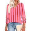 image:imageXIEERDUO 34 Length Sleeve Womens Tops Dressy Casual Blouses for Women 2026 Trendy V Neck T Shirts Summer ClothesZ Pink Printed