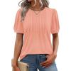 image:imageXIEERDUO Womens Tops Summer Short Sleeve Dressy Casual Blouses Business Trendy Tunic Pleated Shirts Fashion Clothes 2026Coral