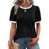 image:imageXIEERDUO Womens Tops Summer Short Sleeve Dressy Casual Blouses Business Trendy Tunic Pleated Shirts Fashion Clothes 2026Multi Stripe