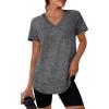 image:imageXIEERDUO Womens Workout Tops Short Sleeve Shirts Sun Protection UPF 50 Quick Dry Outfits for Hiking Running V Neck S3XL09 Dark Grey