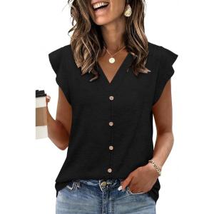 image:imageWomens Tops Ruffle Sleeve Shirts Ladies Tops and Blouses Spring Clothes Tank Tops for Women Business Casual Outfits 2026Black
