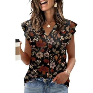 image:imageWomens Tops Ruffle Sleeve Shirts Ladies Tops and Blouses Spring Clothes Tank Tops for Women Business Casual Outfits 2026Black Leaves
