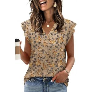 image:imageWomens Tops Ruffle Sleeve Shirts Ladies Tops and Blouses Spring Clothes Tank Tops for Women Business Casual Outfits 2026Coffee Floral