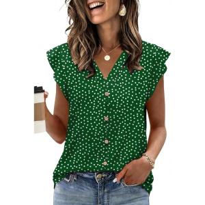 image:imageWomens Tops Ruffle Sleeve Shirts Ladies Tops and Blouses Spring Clothes Tank Tops for Women Business Casual Outfits 2026Green Dot