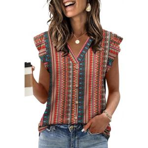 image:imageWomens Tops Ruffle Sleeve Shirts Ladies Tops and Blouses Spring Clothes Tank Tops for Women Business Casual Outfits 2026Red Stripe