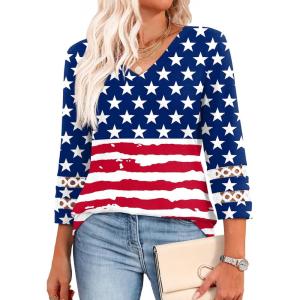 image:imageXIEERDUO 34 Length Sleeve Womens Tops Dressy Casual Blouses for Women 2026 Trendy V Neck T Shirts Summer ClothesFlag a