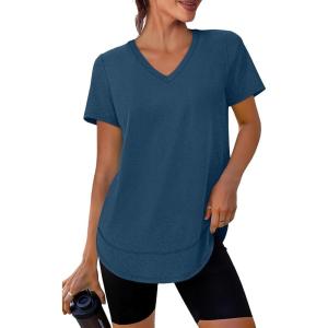 image:imageXIEERDUO Womens Workout Tops Short Sleeve Shirts Sun Protection UPF 50 Quick Dry Outfits for Hiking Running V Neck S3XL10 Dark Blue