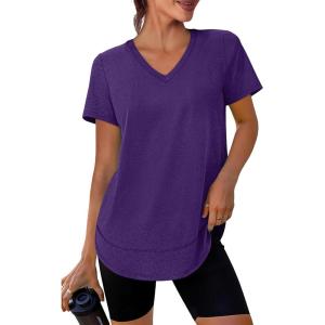 image:imageXIEERDUO Womens Workout Tops Short Sleeve Shirts Sun Protection UPF 50 Quick Dry Outfits for Hiking Running V Neck S3XL11 Purple