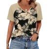 image:imageXIEERDUO Summer Tops Short Sleeve Boho Shirts Raglan Spring Outfits Fashion Clothing Resort Wear for Women 2026Black Beige Tropical Leaves